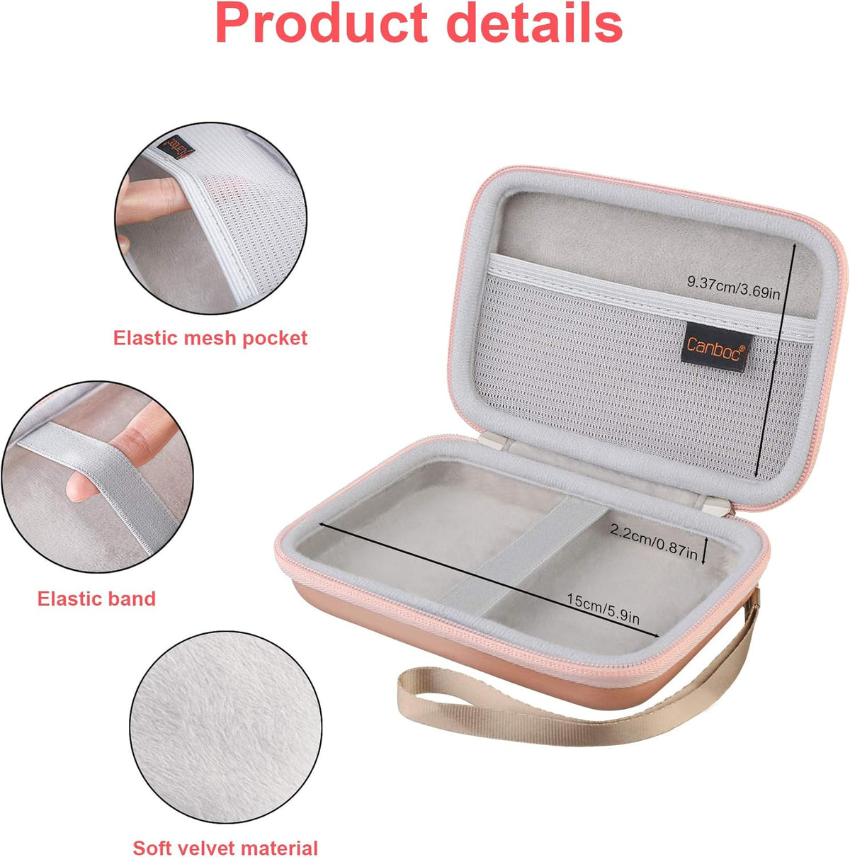 Carrying Case for Macbook Air Pro Charger Magsafe/Magsafe 2 Power Adapter, Iphone 16/16 Pro Magsafe Charger, USB C Hub, Type C Hub, USB Multiport Adapter, Hard EVA Bag, Rose Gold