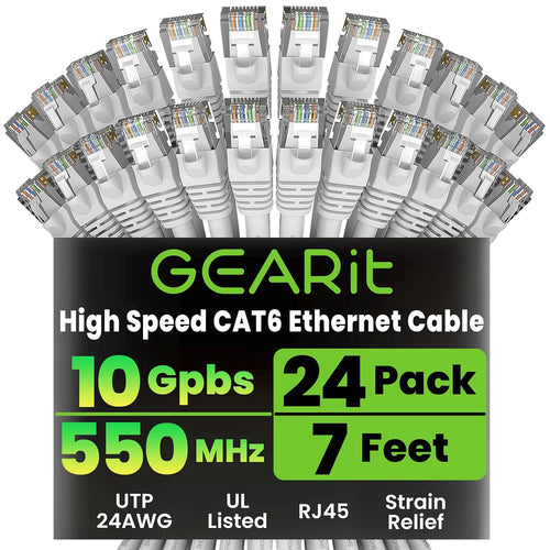 Cat6 Patch Cables Cat 6 Ethernet Cable Snagless 7 Ft 24-Pack White