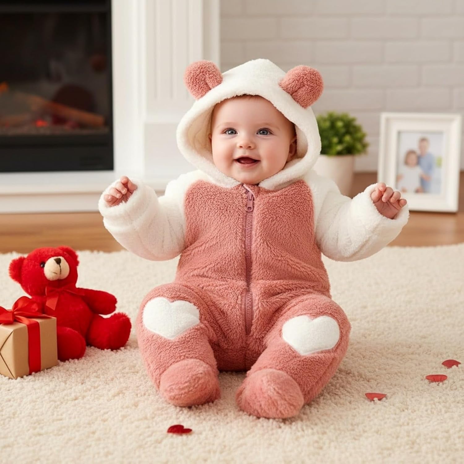 Newborn Baby Girl Winter Outfit Hooded Jumpsuit Infant One Piece Romper Baby Warm Snowsuit Clothes Gifts Set