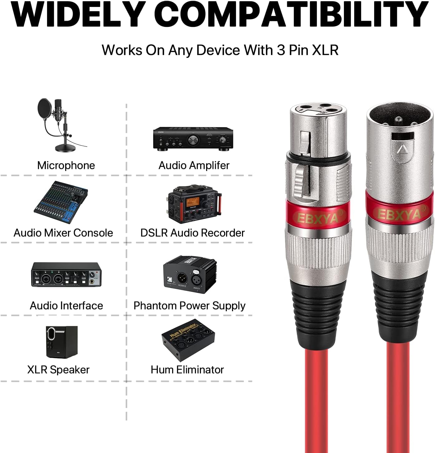 XLR Cable 6Ft 10 Pack 3 Pins Balanced XLR Microphone Cable Male to Female Suitable for Audio Mixer, Speaker Systems, Radio Station