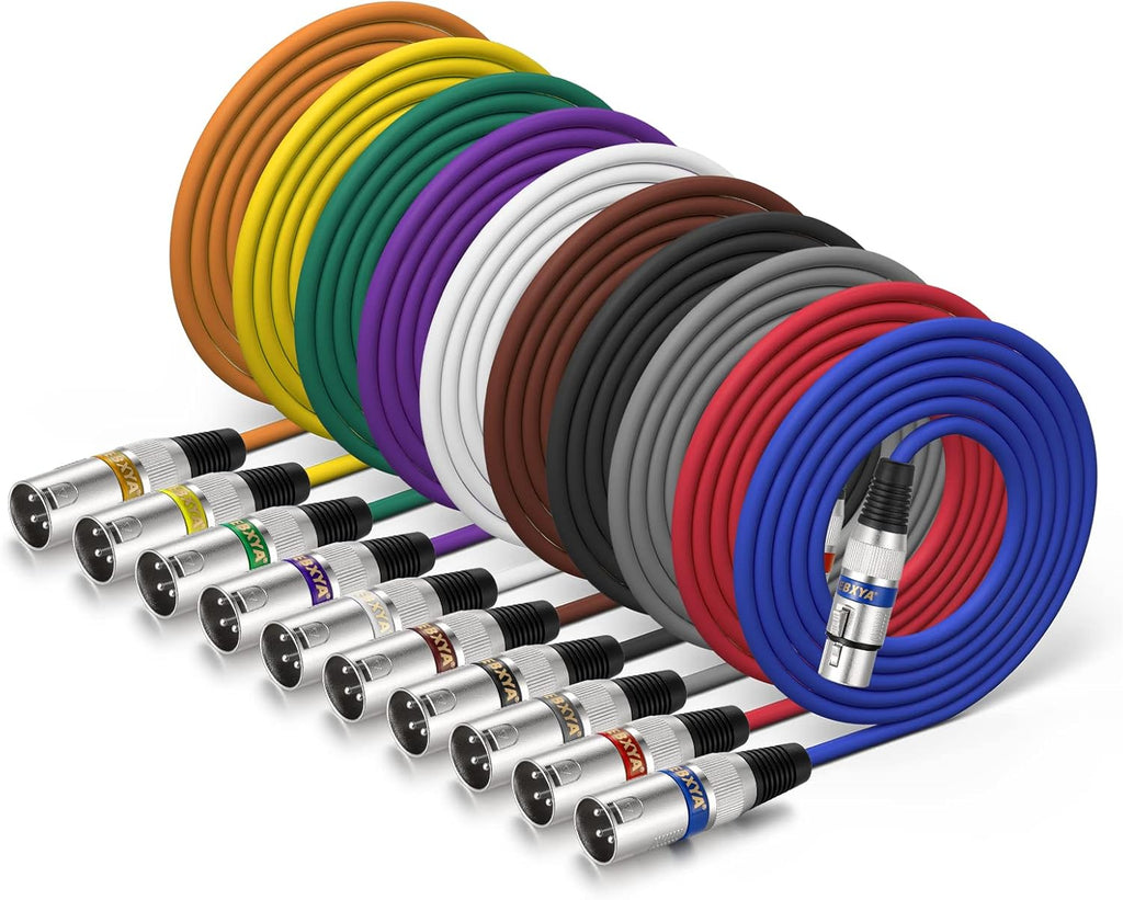 XLR Cable 6Ft 10 Pack 3 Pins Balanced XLR Microphone Cable Male to Female Suitable for Audio Mixer, Speaker Systems, Radio Station