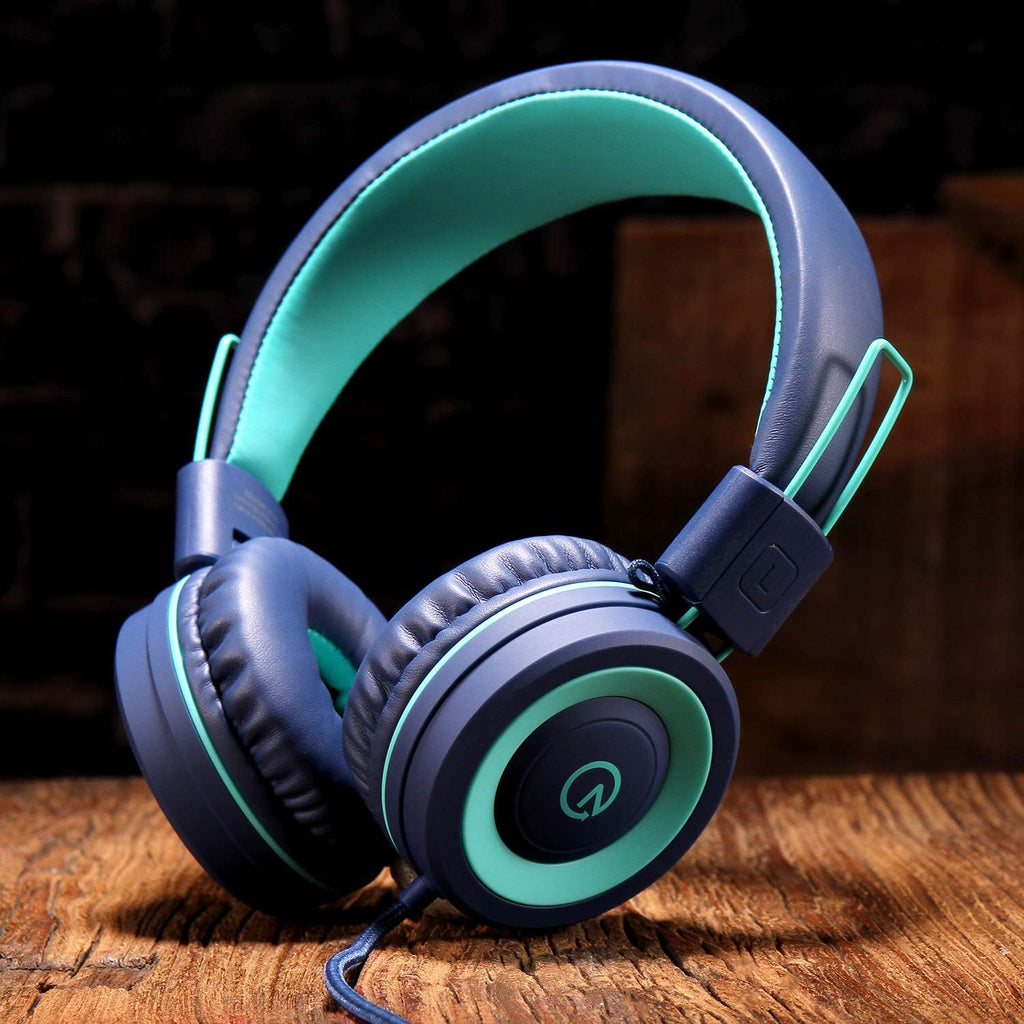Kids Headphones -  K11 Foldable Stereo Tangle-Free 3.5Mm Jack Wired Cord On-Ear Headset for Children/Teens/Boys/Girls/Smartphones/School/Kindle/Airplane Travel/Plane/Tablet (Navy/Teal)
