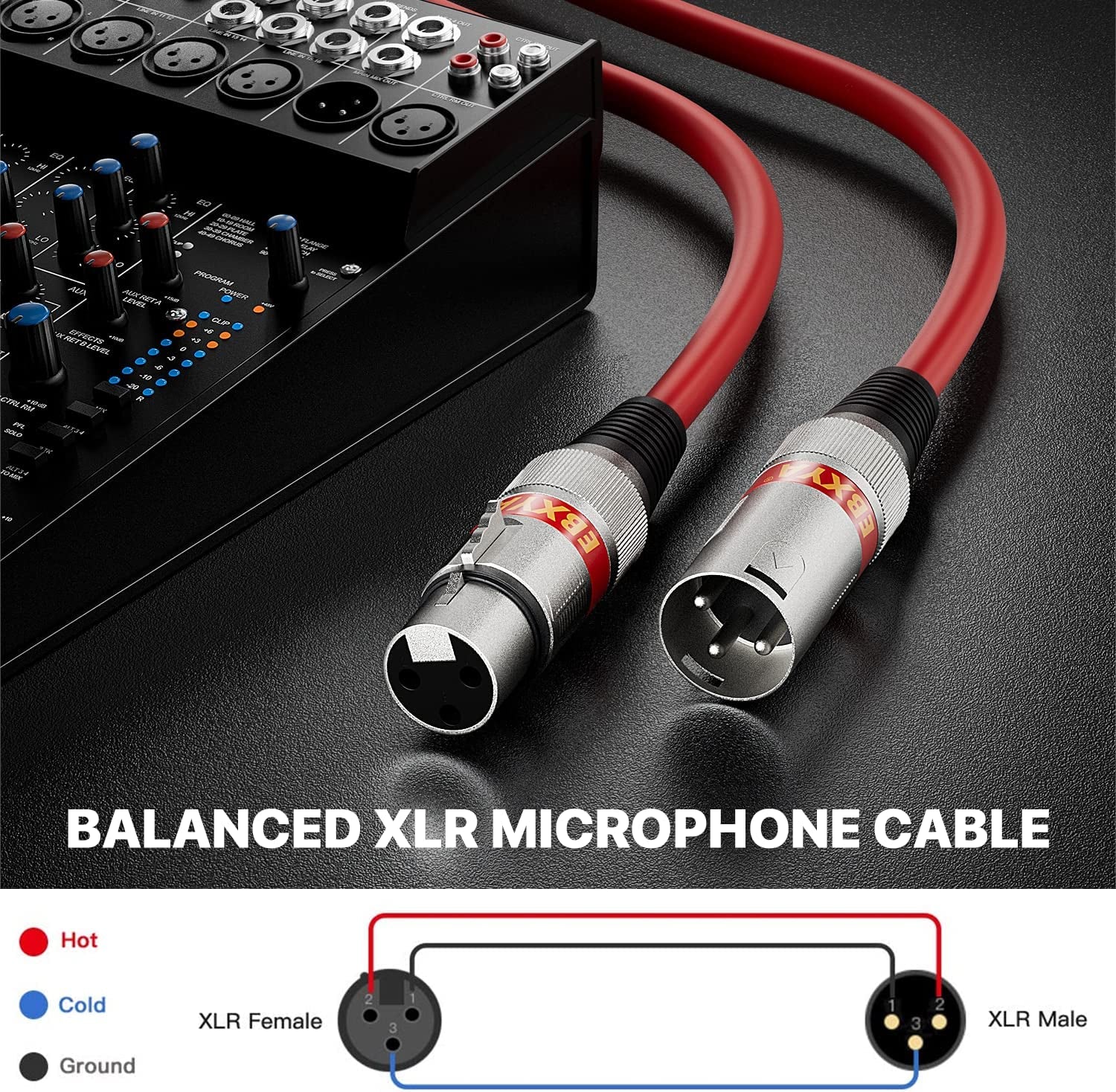 XLR Cable 6Ft 10 Pack 3 Pins Balanced XLR Microphone Cable Male to Female Suitable for Audio Mixer, Speaker Systems, Radio Station